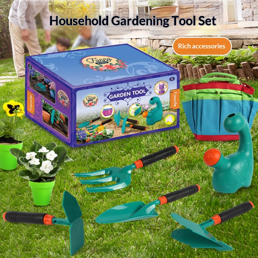 Gardening Tools Girly - 面白い子供用ガーデンツールセット、じょうろ、ツールバッグ、シャベル、熊手、鍬付きのガーデニングツールキット、男の子と女の子のための庭やビーチ遊びに