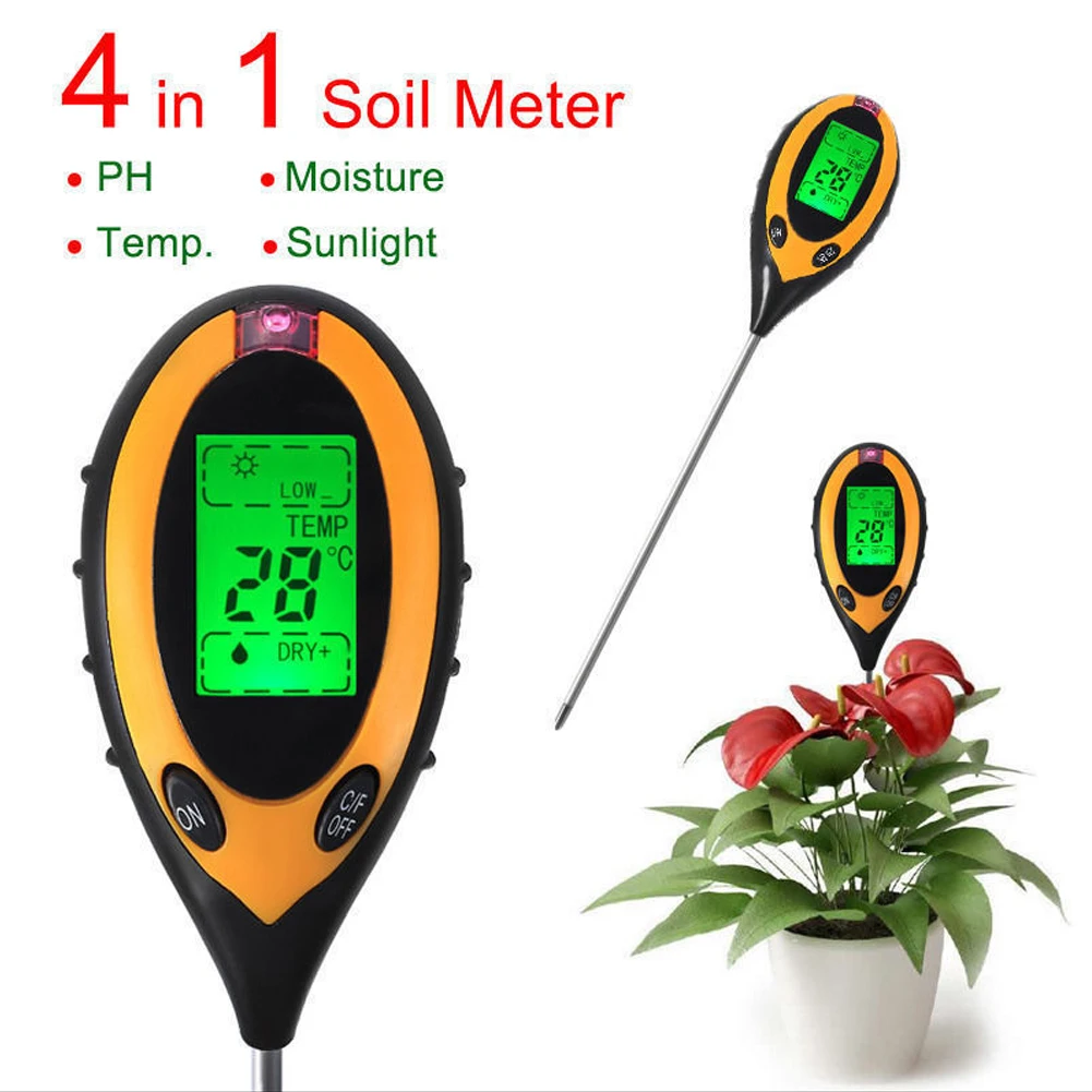 Moisture Meter Plant - 植物の手入れのためのプロの土壌水分テスター,LCD温度および湿度計,日光強度,庭の土壌テスター,4 in 1