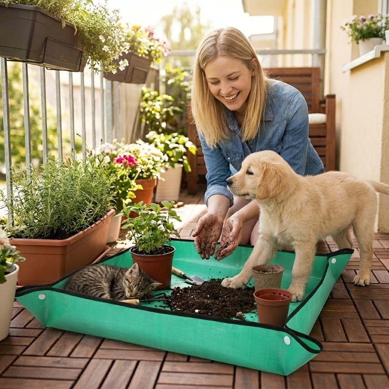 Gardening Tools Basket - 家庭菜園用マット、植物の土や鉢を交換するための道具、スペースを節約できる自由に折り畳めるペットマット