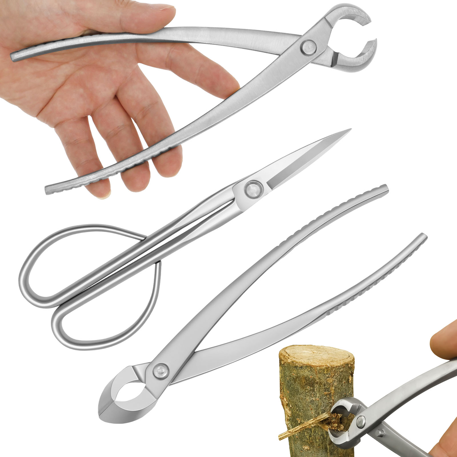 Bonsai Tool Set - 3個入り盆栽ツールセット、ノブカッター、凹型カッター、葉切りハサミ、精密トリミング用盆栽剪定ツール、毎日のメンテナンスに