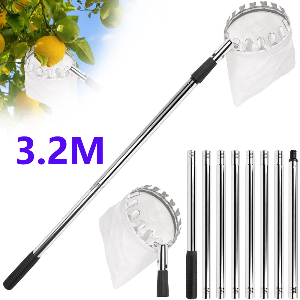 Gardening Tools Basket - フルーツピッカーポール バスケット付き 伸縮式 3.2M ステンレス鋼製 テレスコピックポール