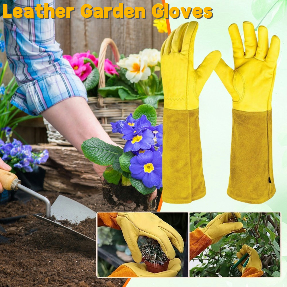 Garden Gloves Thorn Proof - 1 ペアの長い棘防止園芸用手袋通気性のある革製ガーデン手袋労働保護用長肘手袋最高の庭用ギフト