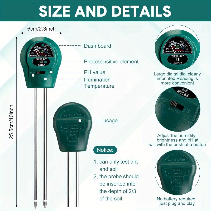 3 in 1土壌pHテスター、4 in 1 pHライト水分酸 - Moisture Meter Plant のレビューと価格