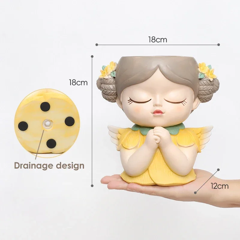 7インチ かわいいエンジェルガールフェイスプランターポット  - Gardening Tools Cute のレビューと価格
