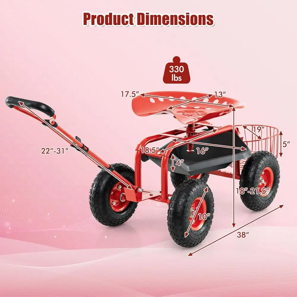 調整可能なガーデンカート（回転式シート、ローリングスツール、 - Gardening Tools Basket のレビューと価格