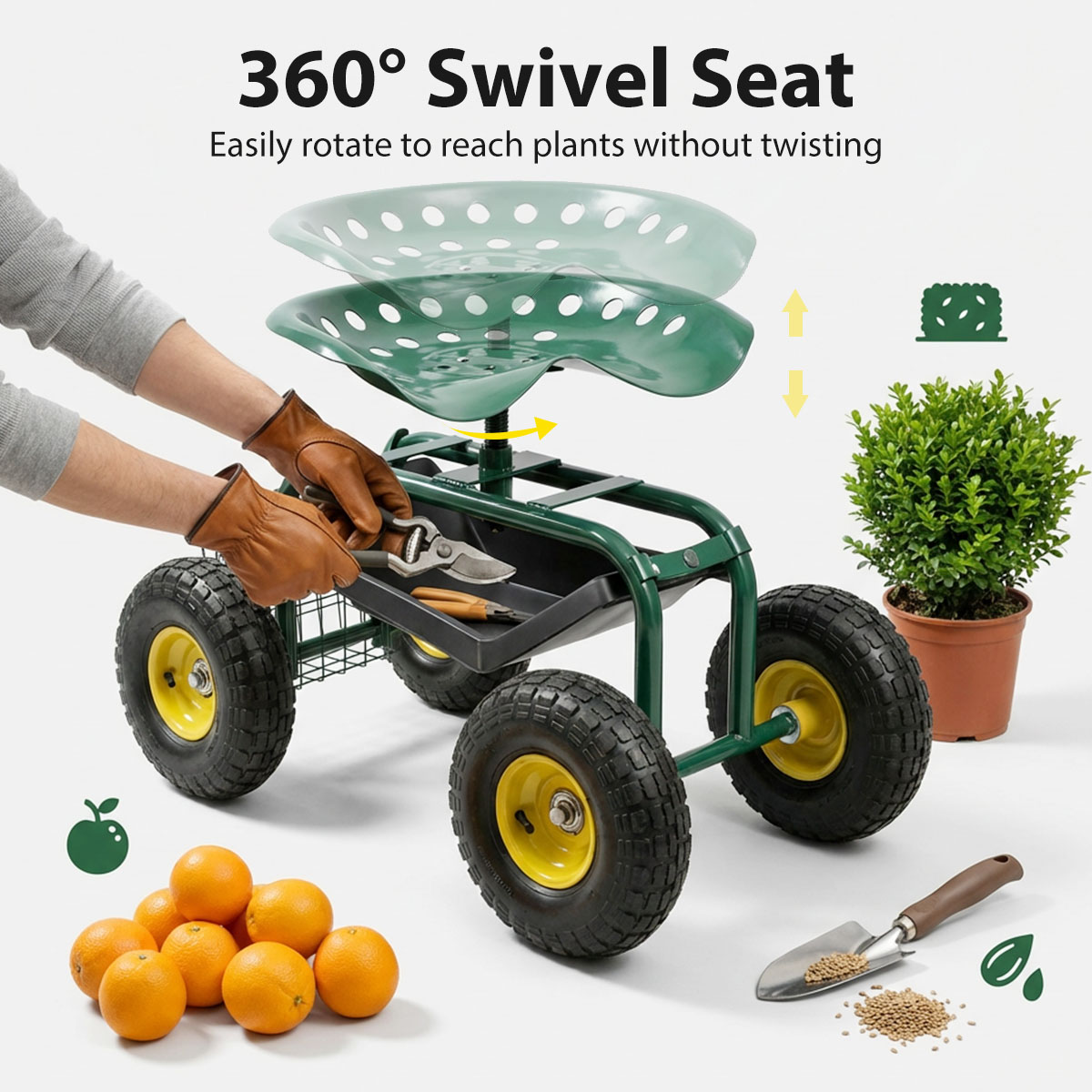 車輪付きガーデンシート、360度回転可能な調節可能なガーデン - Gardening Tools Basket のレビューと価格